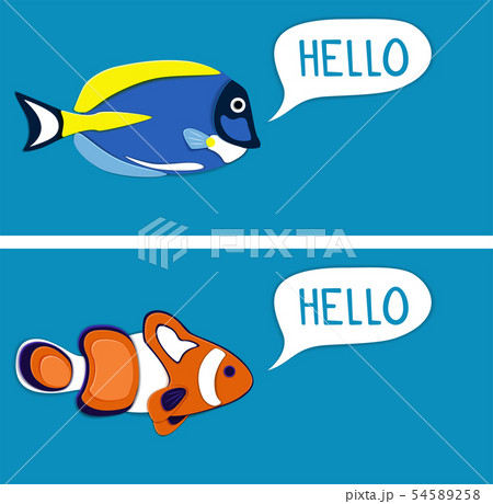 Reef fishes in paper art style 54589258
