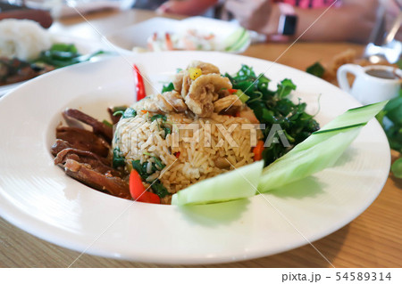 fried rice or stir-fried rice with crispy pork and fried rice or stir-fried rice with crispy pork and 54589314