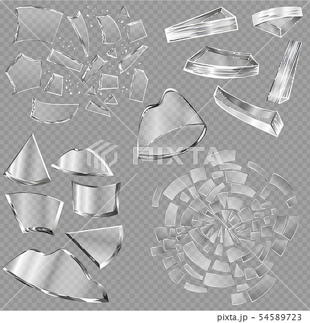 Broken glass sharp pieces of window and realistic shattered glassware or shattering debris of 54589723