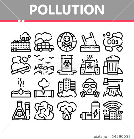 Pollution of Nature Vector Thin Line Icons Set Pollution of Nature Vector Thin Line Icons Set 54590052