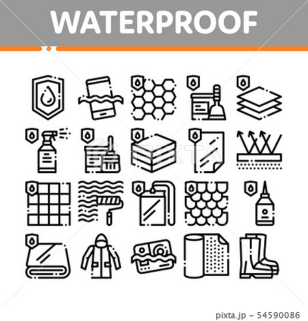 Waterproof Materials Vector Thin Line Icons Set Waterproof Materials Vector Thin Line Icons Set 54590086