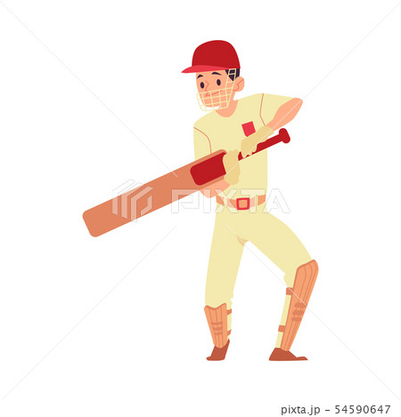 Man In Cap And Sport Uniform Stands Holding のイラスト素材