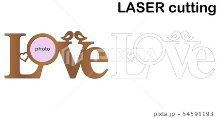 Frame for photos with inscription 'Love' for laser cutting. Collage of photo frames. Template laser Frame for photos with inscription 'Love' for laser cutting. Collage of photo frames. Template laser 54591193