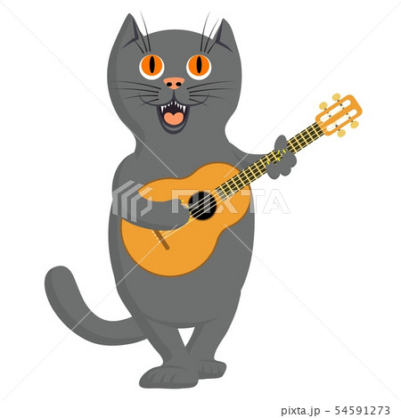 The Cat Plays The Guitar And Sings A Love Song のイラスト素材