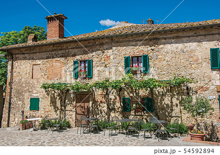 Facade of a house with creepers in Monteriggioni 54592894