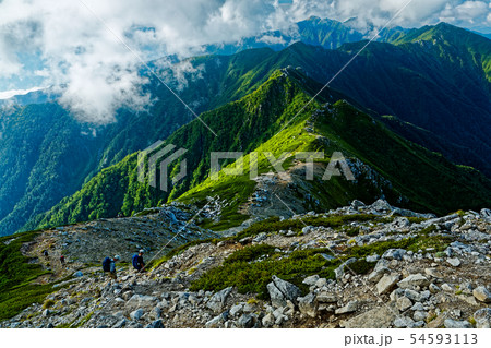 中央アルプスの稜線を空木岳へ向かう登山者 中央アルプスの稜線を空木岳へ向かう登山者 54593113