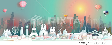 Vector travel landmarks of Europe with skyscraper 54594508