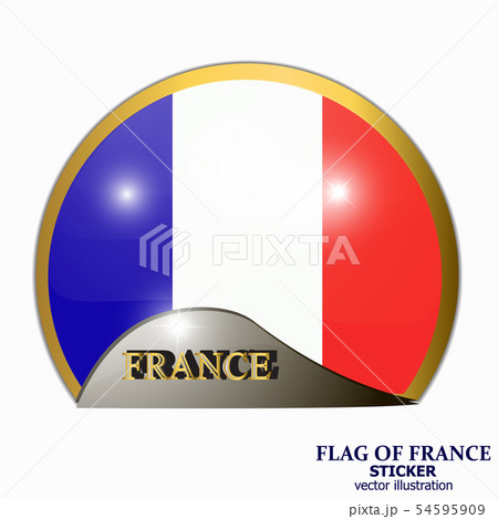 Bright sticker with flag of France. Banner illustration with flag. Happy France day sticker. Bright sticker with flag of France. Banner illustration with flag. Happy France day sticker. 54595909