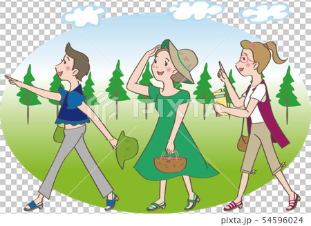 旅３ 女子旅 夏 背景付き のイラスト素材