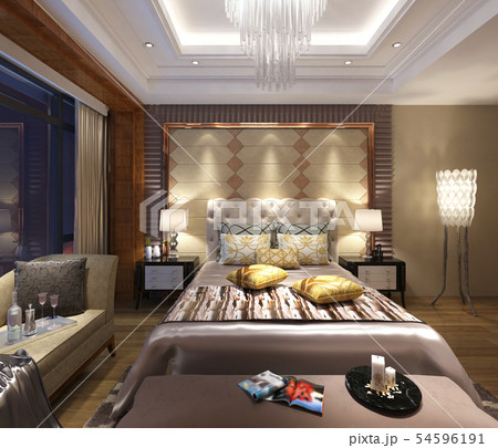 Hotel Room Interior 3D Illustration Photorealistic Rendering 54596191