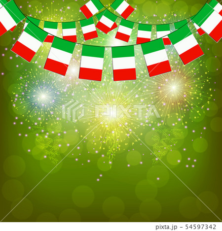 Fireworks with flags Italy. Illustration. Fireworks with flags Italy. Illustration. 54597342