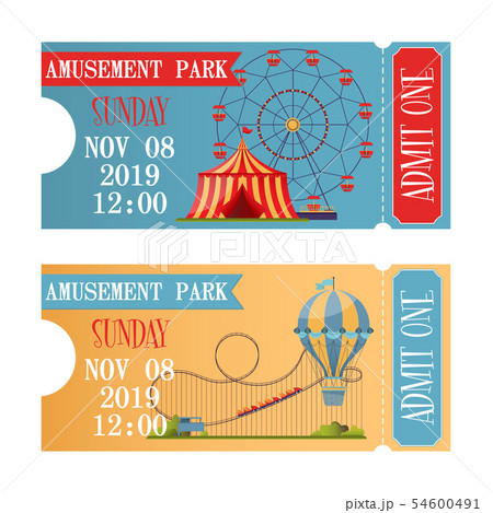 Amusement park tickets in flat design style. Amusement park tickets in flat design style. 54600491