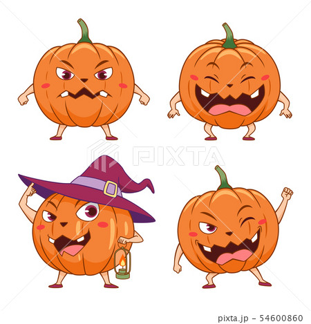 Cartoon pumpkins in different poses for Halloween. Cartoon pumpkins in different poses for Halloween. 54600860