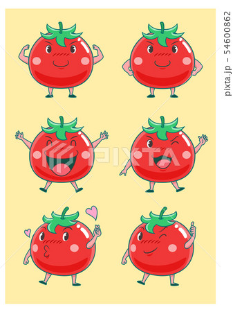 Set of cute cartoon tomatoes in different poses. Set of cute cartoon tomatoes in different poses. 54600862