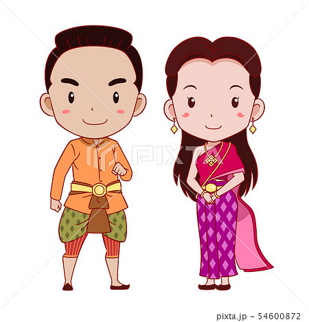 Cute couple cartoon in Thai traditional costume. - Stock Illustration  [54600872] - PIXTA