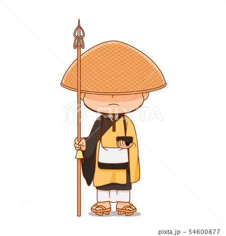 Cartoon character of Japanese Buddhist monk.	 54600877