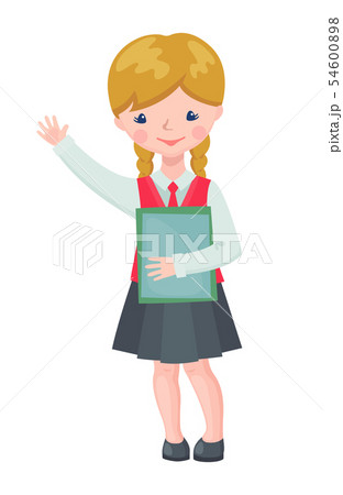 Vector cute School girl character with books. Vector cute School girl character with books. 54600898