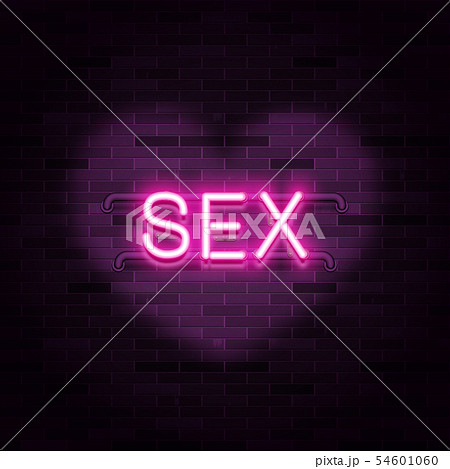 Neon word sex on dark brick wall background, 54601060