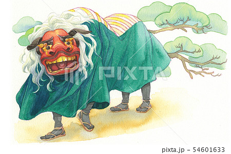 日本の年中行事イラスト：1月/獅子舞と松 54601633