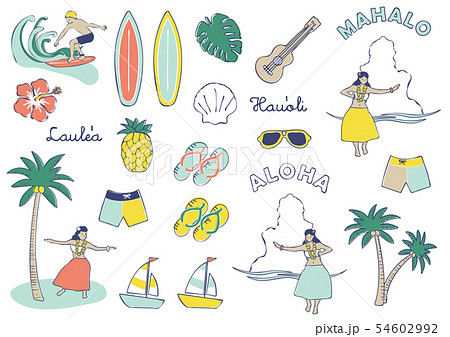 Hawaii Illustration Set Stock Illustration