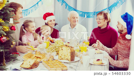 Positive family members making conversation Positive family members making conversation 54603330