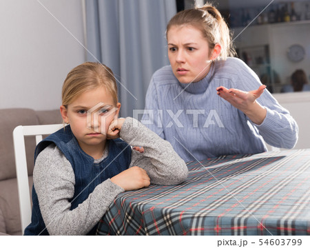 Mom scolds little daughter. Crisis of motherhood Mom scolds little daughter. Crisis of motherhood 54603799