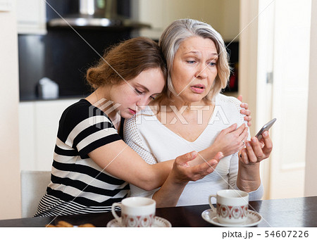 Upset women using smartphone 54607226