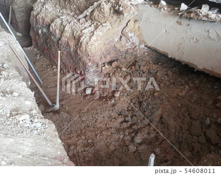 Trenches excavated at the construction site Trenches excavated at the construction site 54608011