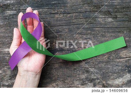 Purple Green Awareness ribbon for Stickler Syndrom 54609656