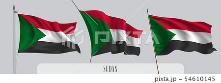 Set of Sudan waving flag on isolated background vector illustration Set of Sudan waving flag on isolated background vector illustration 54610145