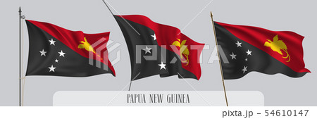 Set of Papua New Guinea waving flag on isolated background vector illustration 54610147