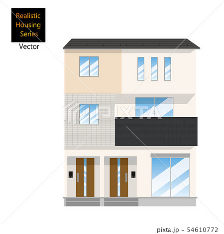 一戸建て 一軒家のイラスト 二世帯住宅 3階建て マイホーム 木造住宅 ベクターデータのイラスト素材