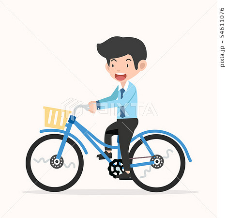 Businessman riding on a blue retro bicycle 54611076