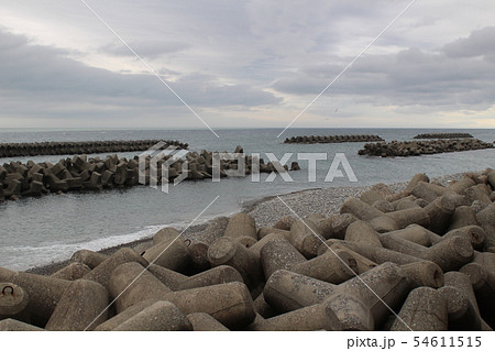 曇天の富山湾 6月の入善海岸夕方 曇天の富山湾 6月の入善海岸夕方 54611515