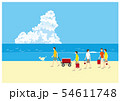 キャンプ　海　テント　犬　海岸　砂浜　波 54611748