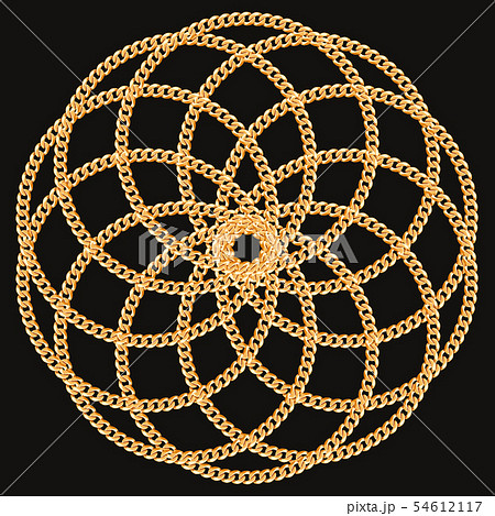 Round pattern made with golden chains. On black. Vector illustration 54612117