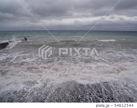 View of storm seascape. Dark moody sky over the View of storm seascape. Dark moody sky over the 54612544