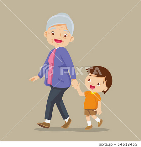 grandson walking with his grandmother 54613455