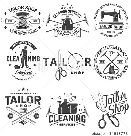 Set of tailor shop, cleaning company badges. Vector. Concept for shirt. Typography design with 54613778