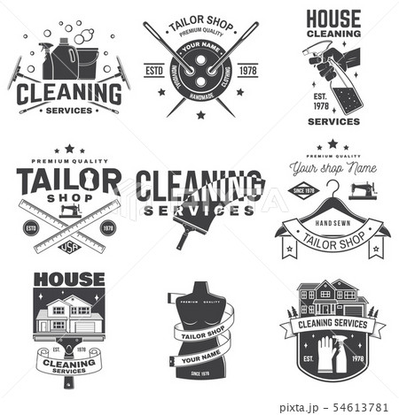Set of tailor shop, cleaning company badges. Vector. Concept for shirt. Typography design with 54613781