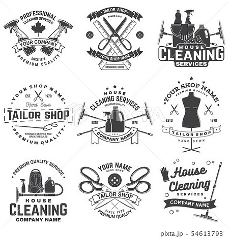 Set of tailor shop, cleaning company badges. Vector. Concept for shirt. Typography design with 54613793