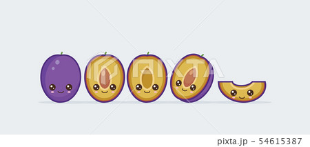 Plum set drawn cute kawaii food faces Plum set drawn cute kawaii food faces 54615387