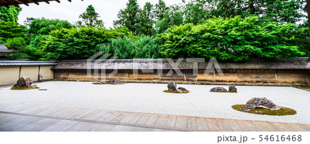 京都 龍安寺 石庭 全景の写真素材