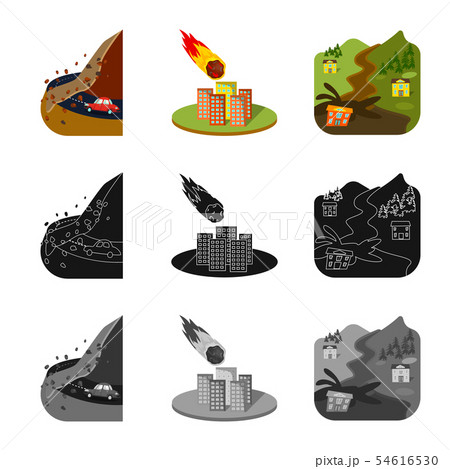 Vector design of weather and distress icon. Set of weather and crash stock symbol for web. Vector design of weather and distress icon. Set of weather and crash stock symbol for web. 54616530