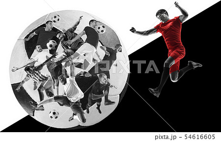 Male football players in action, creative black and white collage Male football players in action, creative black and white collage 54616605