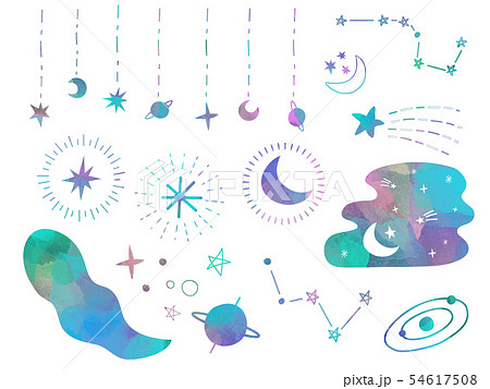 星と月の素材セットのイラスト素材 54617508 Pixta