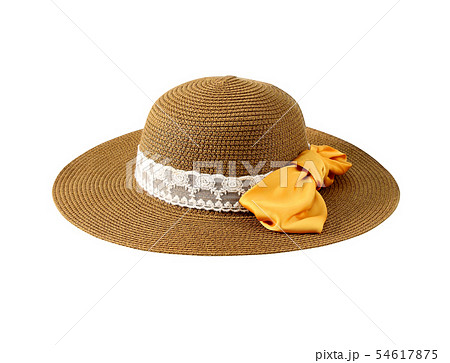 Pretty straw hat on white background Pretty straw hat on white background 54617875