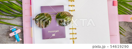 Notepad and stationery on wooden background. Planner for business and study. Fans of stationery Notepad and stationery on wooden background. Planner for business and study. Fans of stationery 54619290