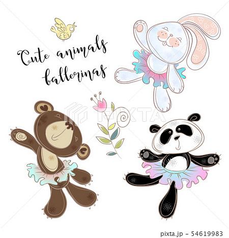Character toy set. Bear Bunny and Panda in ballet 54619983