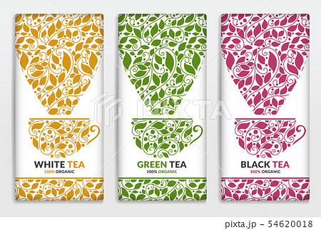 Green, yellow and red tea packaging design.  54620018